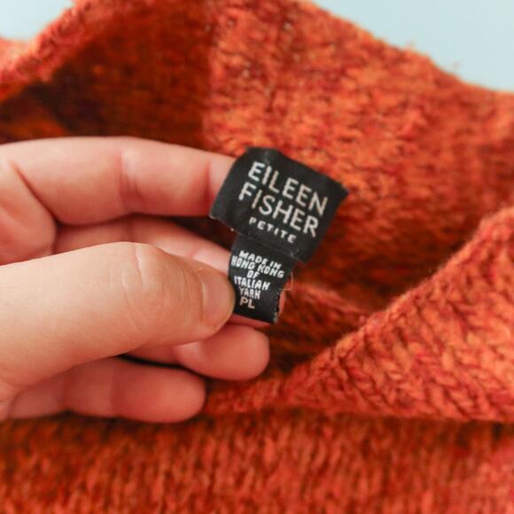 Eileen Fisher Orange Chunky Knit Mock Neck Sweater Size Petite Large Merino Wool - Picture 3 of 6